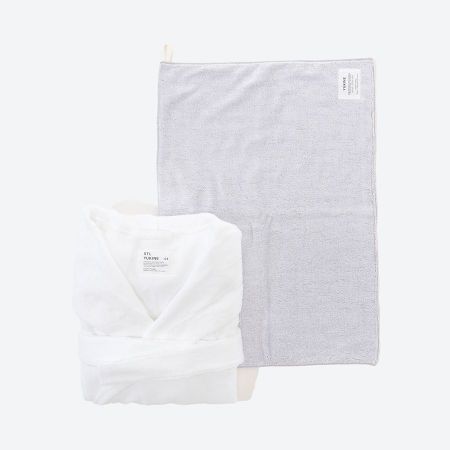 [SHINTO TOWEL]YUKINE バスローブ/SIZE01 White・YUKINE バスマット hai セット