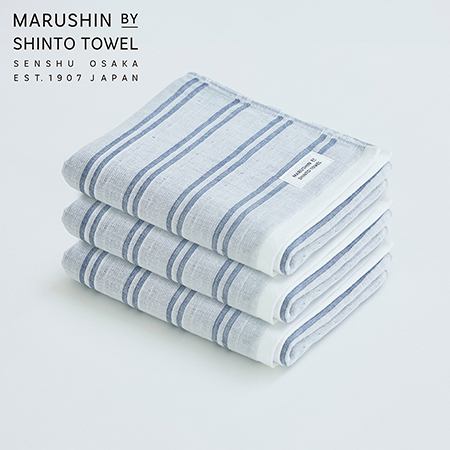 [MARUSHIN by SHINTO TOWEL]シマ ダブル白地 フェイスタオル3枚セット(シャドウ)