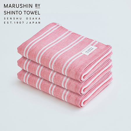 [MARUSHIN by SHINTO TOWEL]シマ ダブル色地 フェイスタオル3枚セット(レッド)