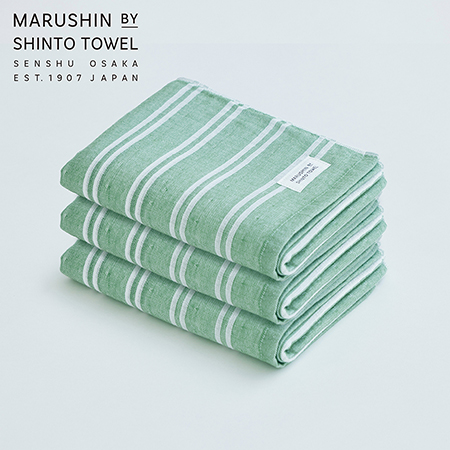 [MARUSHIN by SHINTO TOWEL]シマ ダブル色地 フェイスタオル3枚セット(フォレスト)