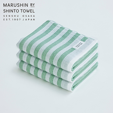 [MARUSHIN by SHINTO TOWEL] シマ シングル フェイスタオル3枚セット(フォレスト)