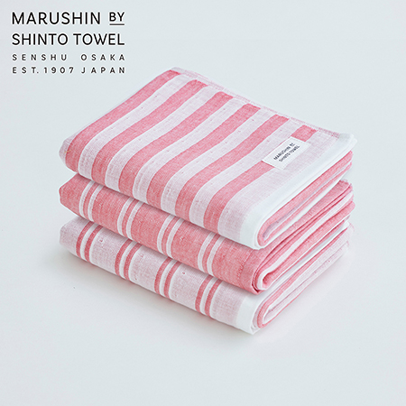 [MARUSHIN by SHINTO TOWEL]シマレッド フェイスタオル3枚セット(ダブル白地・ダブル色地・シングル)MST0093