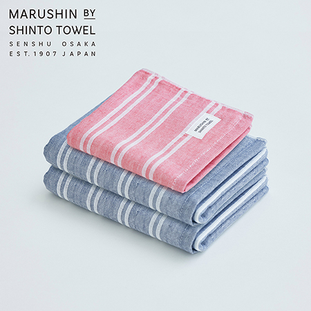 [MARUSHIN by SHINTO TOWEL]シマダブル色地フェイスタオル/シャドウ2枚・ハンドタオル/レッド1枚セットMST0105