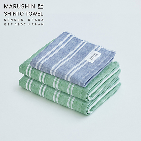 [MARUSHIN by SHINTO TOWEL]シマダブル色地フェイスタオル/フォレスト2枚・ハンドタオル/シャドウ1枚