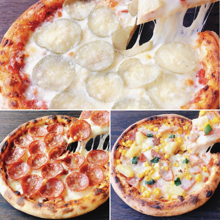 [ピッコロッソ]ピザ3種セットD(ピクルスと3種のチーズ・サラミ・パインと厚切りベーコンのハワイアン)各1枚直径約21cm×3枚