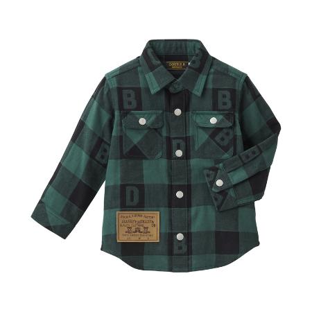 [miki HOUSE/ミキハウス]ブロックチェック柄長袖シャツ/グリーン