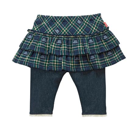 [miki HOUSE/ミキハウス]チェックスカート付き8分丈パンツ/紺
