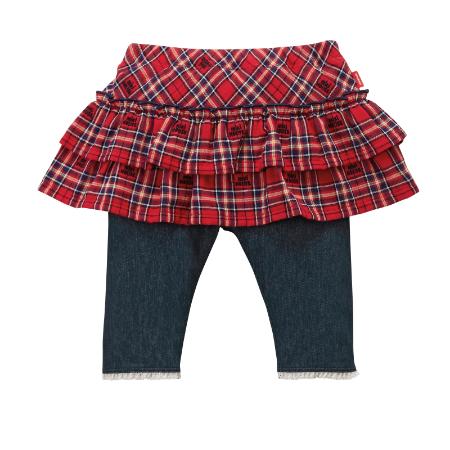 [miki HOUSE/ミキハウス]チェックスカート付き8分丈パンツ/赤