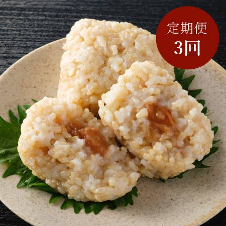 [アイガモの谷口]"農薬不使用栽培米"「玄米おむすび」2種セット(塩・梅)各6個(計12個)[3ヵ月定期便]
