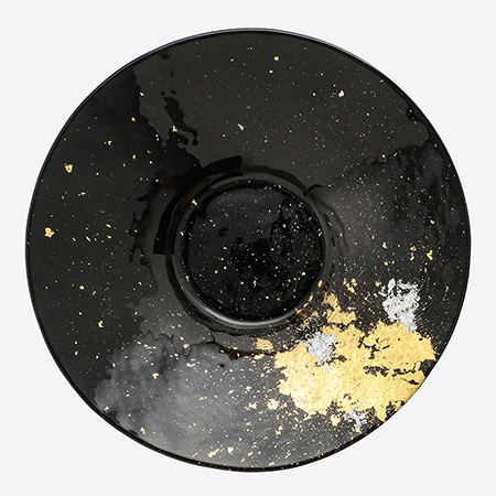 [塗り工房ふじい]サラダボウル300・古代塗り金箔漆黒