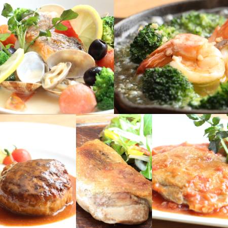 [イタリア食堂Bamboo]5種セットB(合鴨もも肉のコンフィ・鯛のアクアパッツァ・粗挽きハンバーグ・鶏もも肉のカチャトーラ他)各1袋