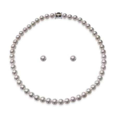 [天成真珠]アコヤ真珠ネックレス・ピアスセット N8.0〜8.5mm・P8.5mm