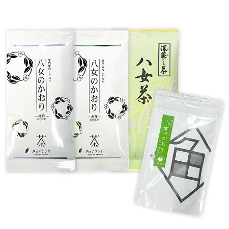 [角の八女茶]八女茶のかおりセット ほまれ100g×3、3g(15パック入)×1