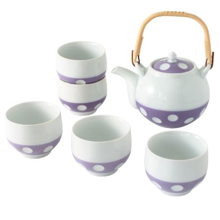 [吉田焼 副千窯]水玉 茶器セット 土瓶1個・煎茶碗5個(パープル)