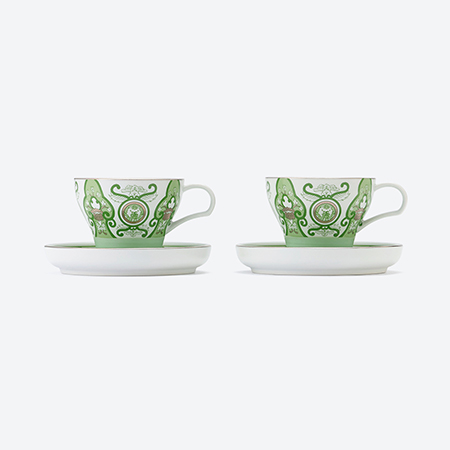 [アリタポーセリンラボ]ペアカップ&ソーサー JT古伊万里草花紋 グリーン