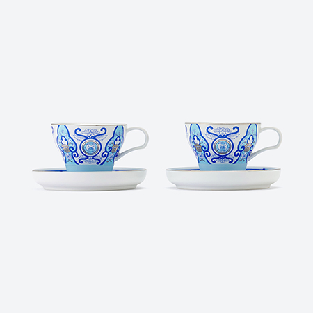 [アリタポーセリンラボ]ペアカップ&ソーサー JB古伊万里草花紋 ブルー