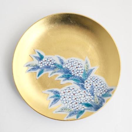[琥山窯]金箔押こでまり絵6寸飾皿