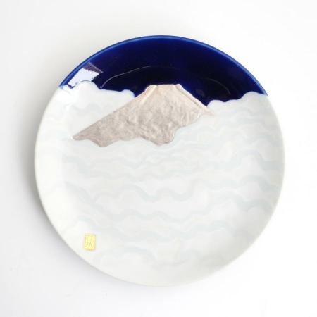 [琥山窯]雲青富士山6寸飾皿