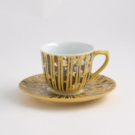 [琥山窯]金彩しのぎ十草(黄色)コーヒー碗皿