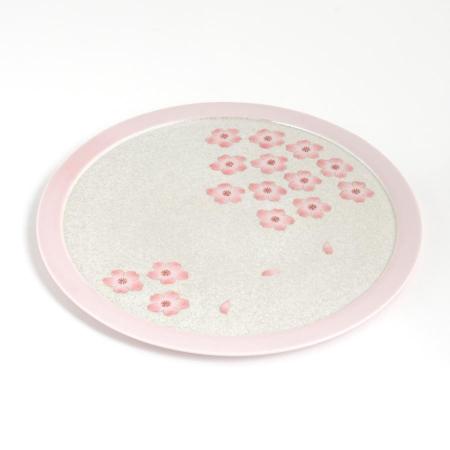 [田清窯]薄ピンク釉虹彩桜丸プレート