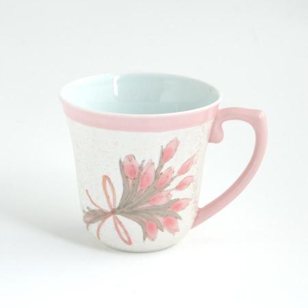 [田清窯]薄ピンク釉虹ブーケマグカップ