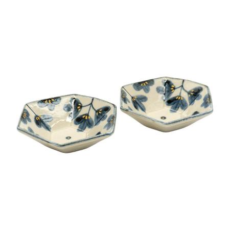[有田焼 喜鶴製陶] 草花紋 六角豆鉢 2点セット